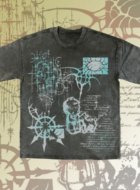 十卟SHIBU 暗黑系颓废风朋克青年ins金属感做旧破洞短袖厌世T恤