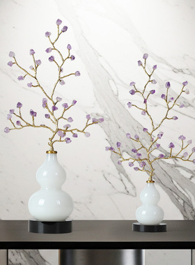 紫气东来天然紫水晶琉璃葫芦摆件客厅玄关壁龛电视柜装饰乔迁礼品