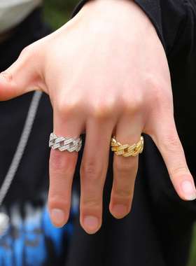 极速Hiphop zircon Cuban ring men's nJiche design metal ge