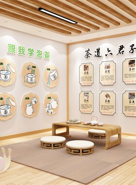 新品新中式茶室馆墙面装饰画茶道文化六君子背景墙V布置挂件茶叶