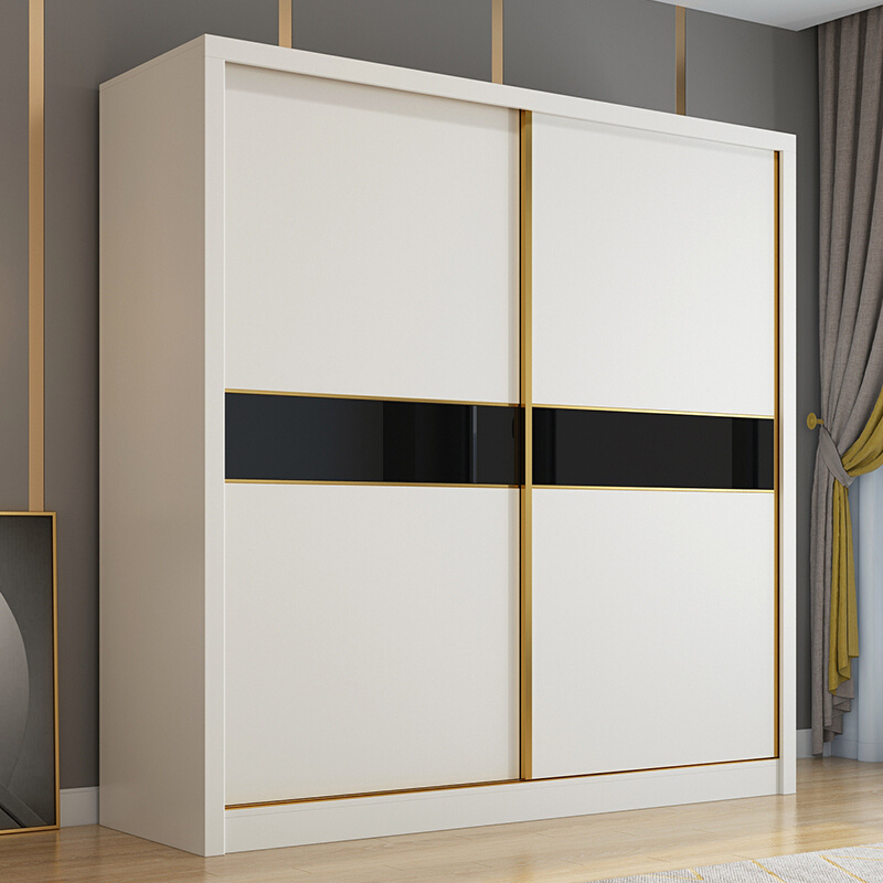衣柜现代简约家用卧室组装推拉门儿童大衣橱组合实木板经济型柜子 - 图1