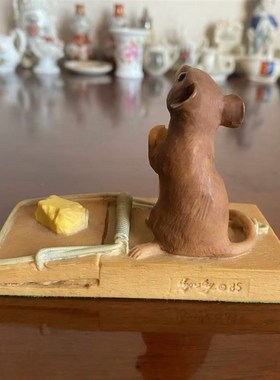 AYNSLEY 安兹丽 中古稀有收藏 奶酪小老鼠手U绘树脂 卡通摆件