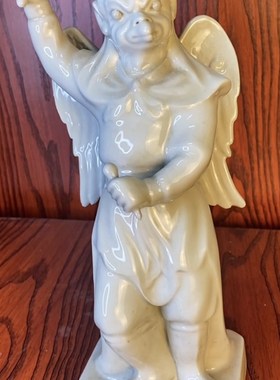 纯白胎老瓷器雷震子雷神尊s像景德镇作手工中式陶瓷器雕塑摆件25c