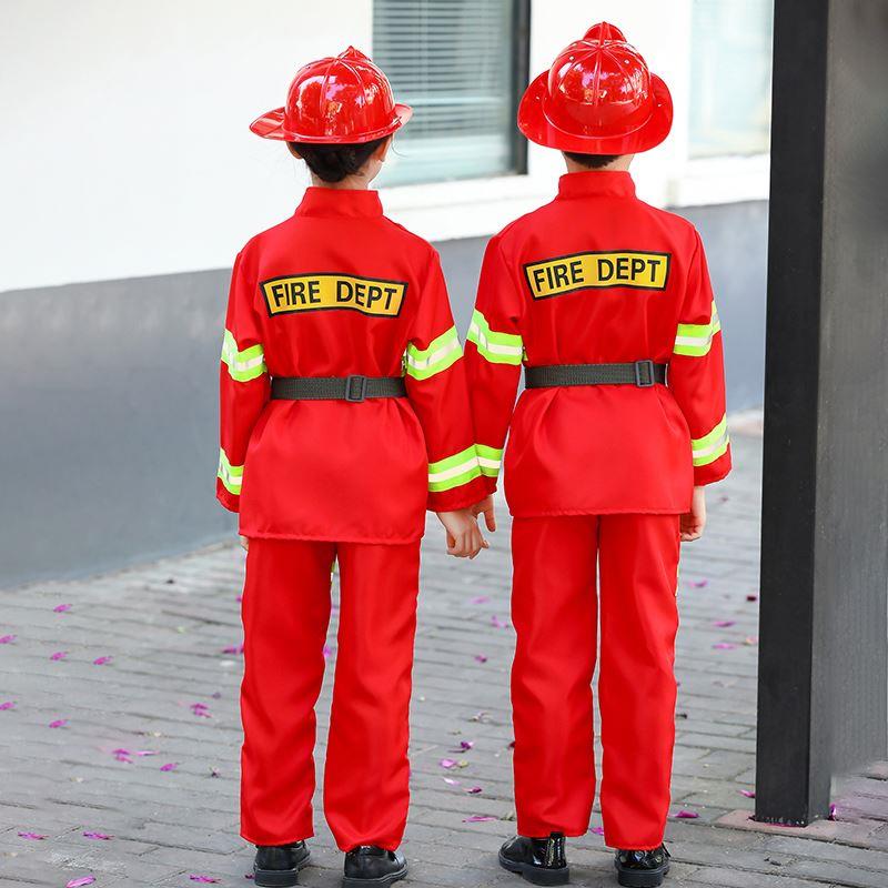 儿童消防员服装男童幼儿园职业角色扮演消防员演出服小孩消防服装-图1