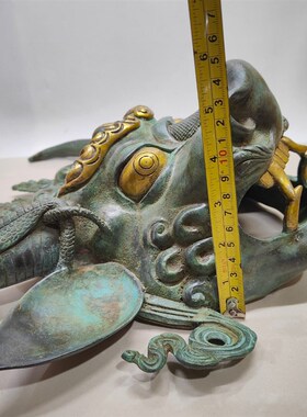 尼泊尔纯铜彩绘镶嵌天然宝石牛头金刚护法面具Z挂件装饰品