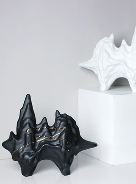 轻奢新中式陶瓷假山摆件别墅样z板间客厅玄关书房书架软装饰品摆