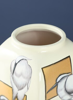 美式乡村手绘花鸟陶瓷罐现代简约家居创意陶瓷摆件V软装饰品工艺