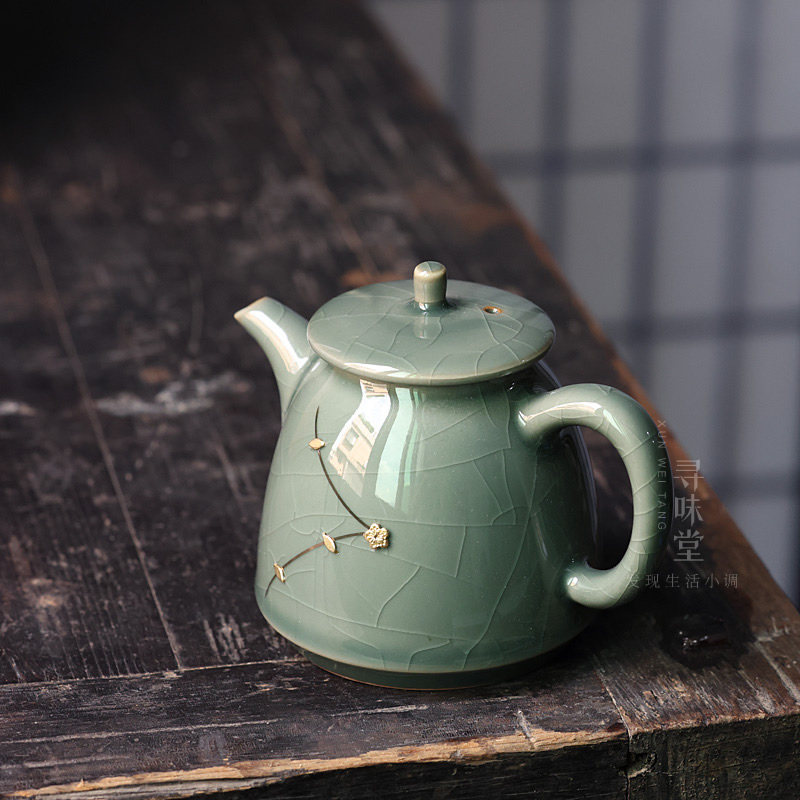 手工锔钉a青瓷茶壶秘色瓷开片手执壶高档冰裂釉陶瓷哥窑功夫茶具,淘宝优惠券,粉丝福利购,淘宝优惠卷
