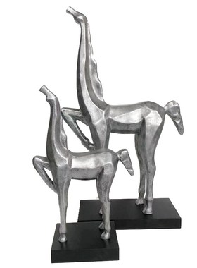 新中式现代风格家l居动物马摆饰电镀抽象母子马树脂装饰工艺品摆