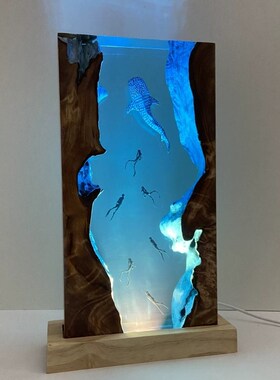 溶洞海底世界大海龟蓝鲸鲨鱼潜y水员氛围小夜灯圣诞节日朋礼物摆