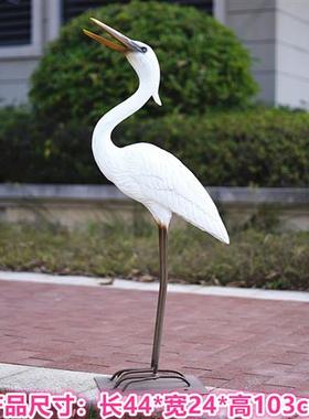 户外仿真白鹭摆件玻璃钢园林水景雕塑玻璃钢庭院假山草地鸟类装饰