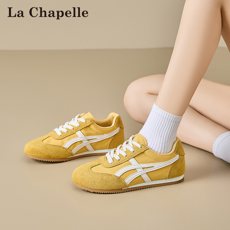 拉夏贝尔黄色德训鞋女2025新款秋冬爆款加绒阿甘鞋子运动休闲板鞋,淘宝优惠券,粉丝福利购,淘宝优惠卷