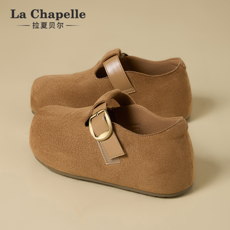 拉夏贝尔全包勃肯鞋女2025秋冬新款厚底内增高休闲单鞋复古博肯鞋 - 图3