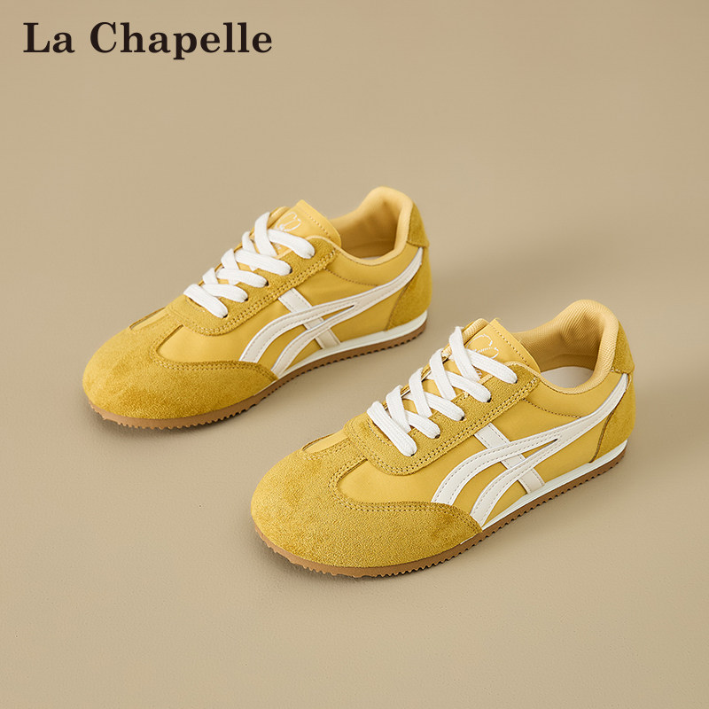 拉夏贝尔黄色德训鞋女2025新款秋冬爆款加绒阿甘鞋子运动休闲板鞋,淘宝优惠券,粉丝福利购,淘宝优惠卷