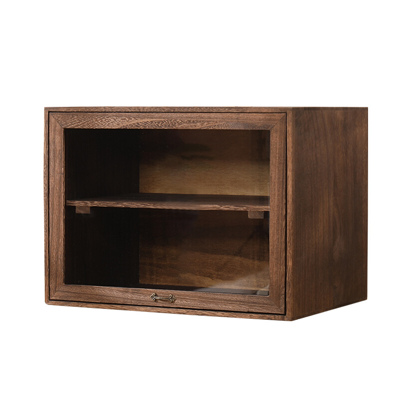 实木自由组合格子防尘玻璃门收纳储物柜落地小置物柜单个书柜木柜-图3