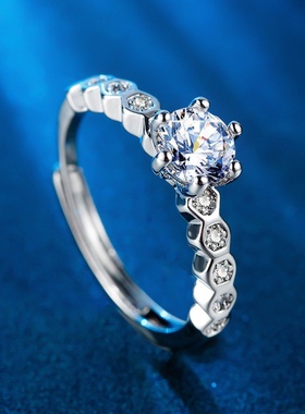 女士仿莫桑钻戒指小众冷淡风蜂巢镶钻情侣叠口可调节婚戒一件