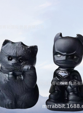 天然黑曜石雕刻摆件公仔家居摆设孩子卡通动漫礼物礼品批发