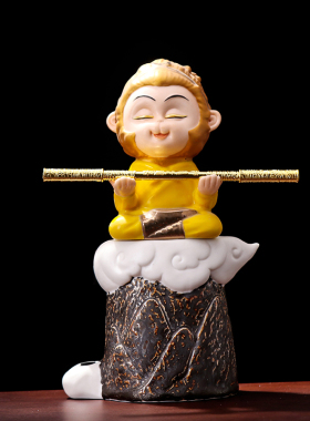 创意齐天大圣孙悟空陶q瓷摆件笔搁笔架办公室桌面家居客厅装饰品