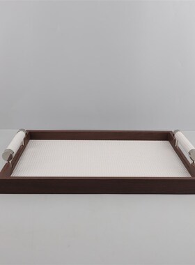 现代简约金属皮革方形手提u收纳托盘摆件客厅茶几饭厅家居软装饰