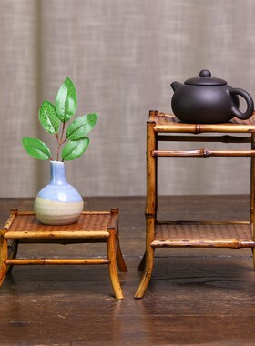 极速竹茶具收纳架中式小型多宝阁博古架装桌面R花架装饰摆件文玩