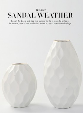 大师原创白色花瓶软装饰s品样板房宽口花瓶家居装饰手工陶瓷摆件