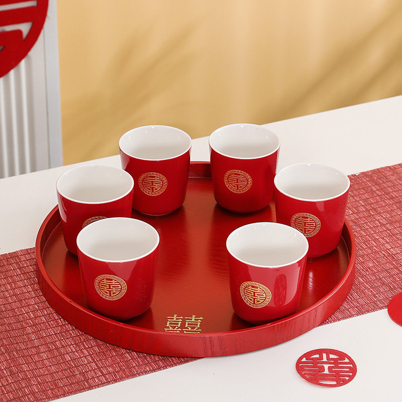 Wedding supplies toast tea cup set single ceramic tea cup wedding red tea set toast dowry collection