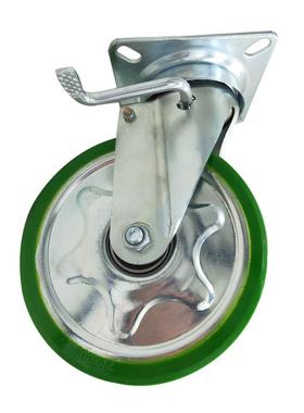 8寸日式刹车平板PU聚氨酯脚轮折叠笼车6寸手推车轮子承重万向轮