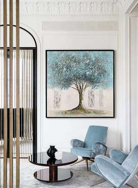 美式做旧复古油画工业风特色油画外贸肌理树装饰画出口艺术画