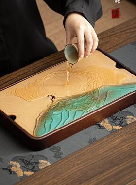 创意陶瓷茶盘小号中式轻奢家用小型茶台储水式茶海干泡盘