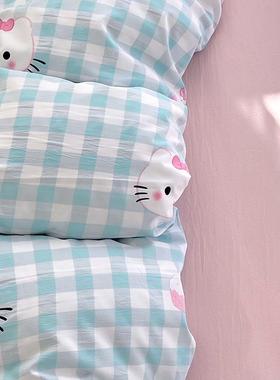 水洗棉印花四件套超柔磨毛小清新被套床单四季通用学校宿舍三件套