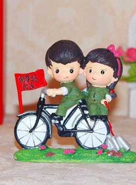 创意单车红军爱情娃娃向幸福出发摆件客厅电视柜酒柜儿童房办公桌