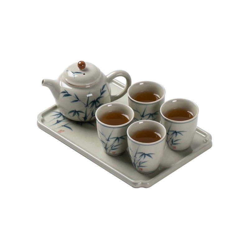 草木灰釉下手绘一壶四杯带托盘功夫茶具茶杯小套装家用商务伴手礼,淘宝优惠券,粉丝福利购,淘宝优惠卷