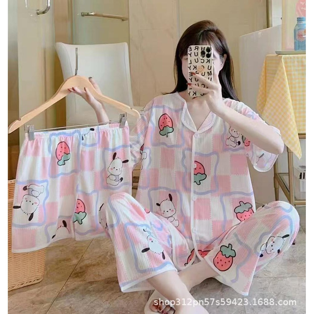 夏季新款睡衣女短袖短裤三件套甜美宽松韩版学生家居服套装,淘宝优惠券,粉丝福利购,淘宝优惠卷
