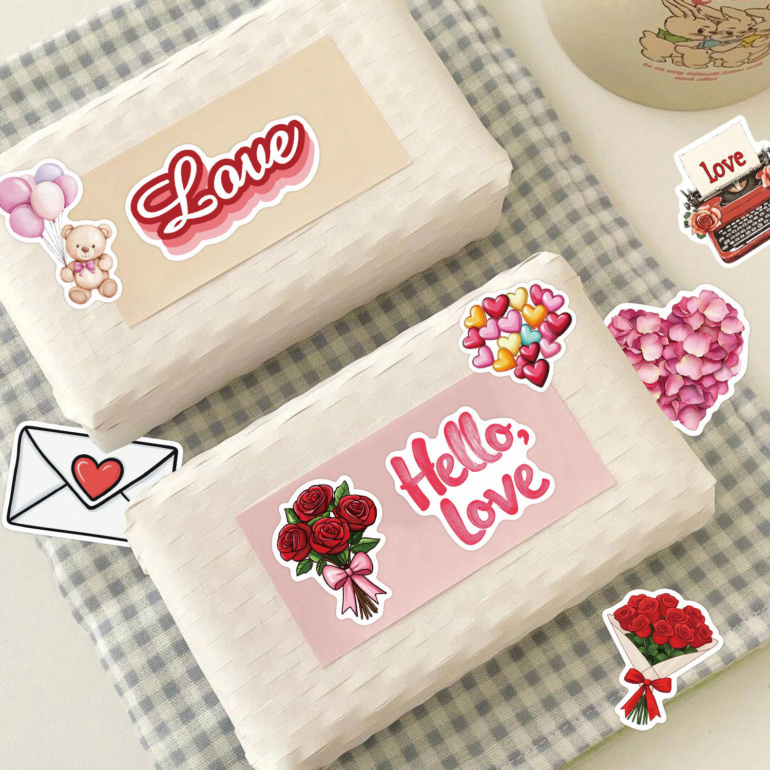 100张粉色情人节装饰贴纸浪漫可爱ins风手机壳笔记本电脑DIY贴画