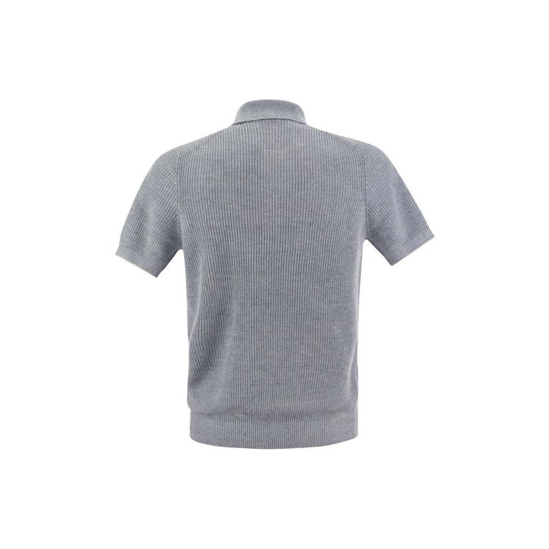 BRUNELLO CUCINELLI Linen and cotton half-rib knit polo shir - 图0