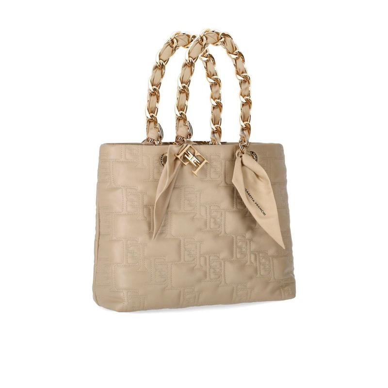 ELISABETTA FRANCHI  BEIGE SHOPPING BAG WITH CHAIN FOULARD S - 图1