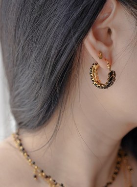 JoJo｜叠戴黑尖晶小金豆八芒星吊坠甜苦辣黑色系麦穗项链锁骨链