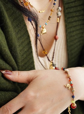 JoJo｜设计师款小众幸运米珠松石玛瑙天河石吉象吊坠毛衣链耳饰