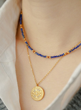 复古高级克莱因蓝极细青金石项链