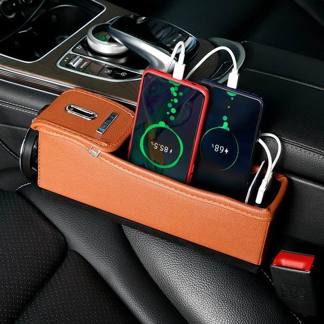 Car dual USB storage box water cup holder leather multi-purpose vehicle seat gap storage box car mounting box