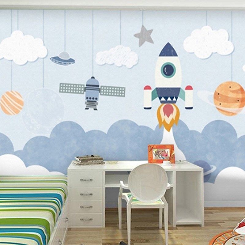 3d立体儿童房墙纸男孩女孩卡通太空火箭背景墙壁纸幼儿园无缝墙布,淘宝优惠券,粉丝福利购,淘宝优惠卷