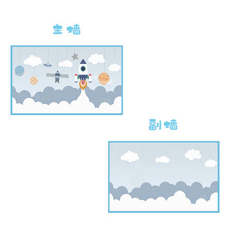 3d立体儿童房墙纸男孩女孩卡通太空火箭背景墙壁纸幼儿园无缝墙布,淘宝优惠券,粉丝福利购,淘宝优惠卷