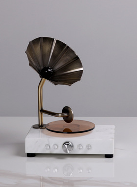 美式复古留声机大理石摆件样板间客厅玄关柜电视V柜艺术软装饰品