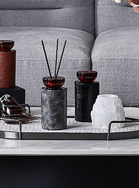 轻奢风金属皮质编织收纳盘房地产样板房软装O玄关茶几托盘饰品摆