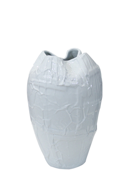 现代简约家居软装k样板房间设计师款黑白色陶瓷褶皱大花器花瓶摆