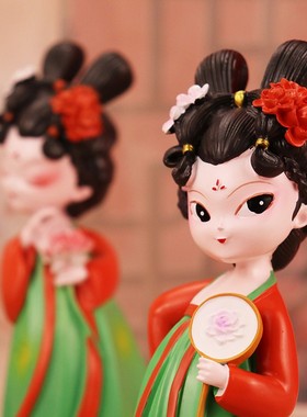 唐宫夜宴侍女公仔桌面摆件国w风创意仕女春节生日礼物儿童房摆放