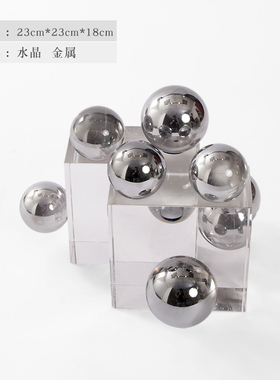 rzone/轻奢水晶玻璃s工艺品摆设样板不锈钢圆球创意艺术品软装摆
