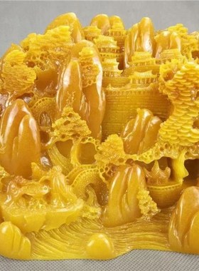 仿玉石寿山石f田黄石富水长流客厅办公室玄关摆件家居装饰山水摆