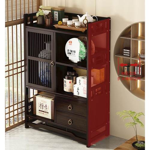 博古架实木新中式摆件茶室紫砂壶茶具收纳置物架茶柜展示柜茶叶架 - 图1