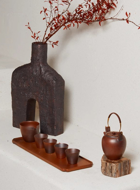 新中式复古陶瓷小口花器花瓶茶具托F盘组合摆件样板间客厅书房装